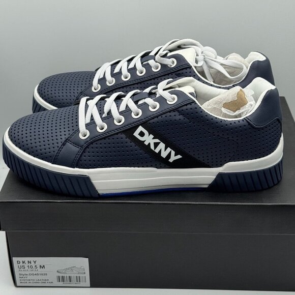 DKNY Navy Perforated Sneakers 10.5 M Rubber Sole Lace-Up Athletic Style Comfort - Picture 3 of 11